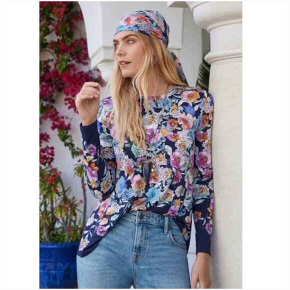 Johnny Was Fall Dance Favorite Long Sleeve Crewneck Swing Tee Top Multi L - Picture 1 of 15